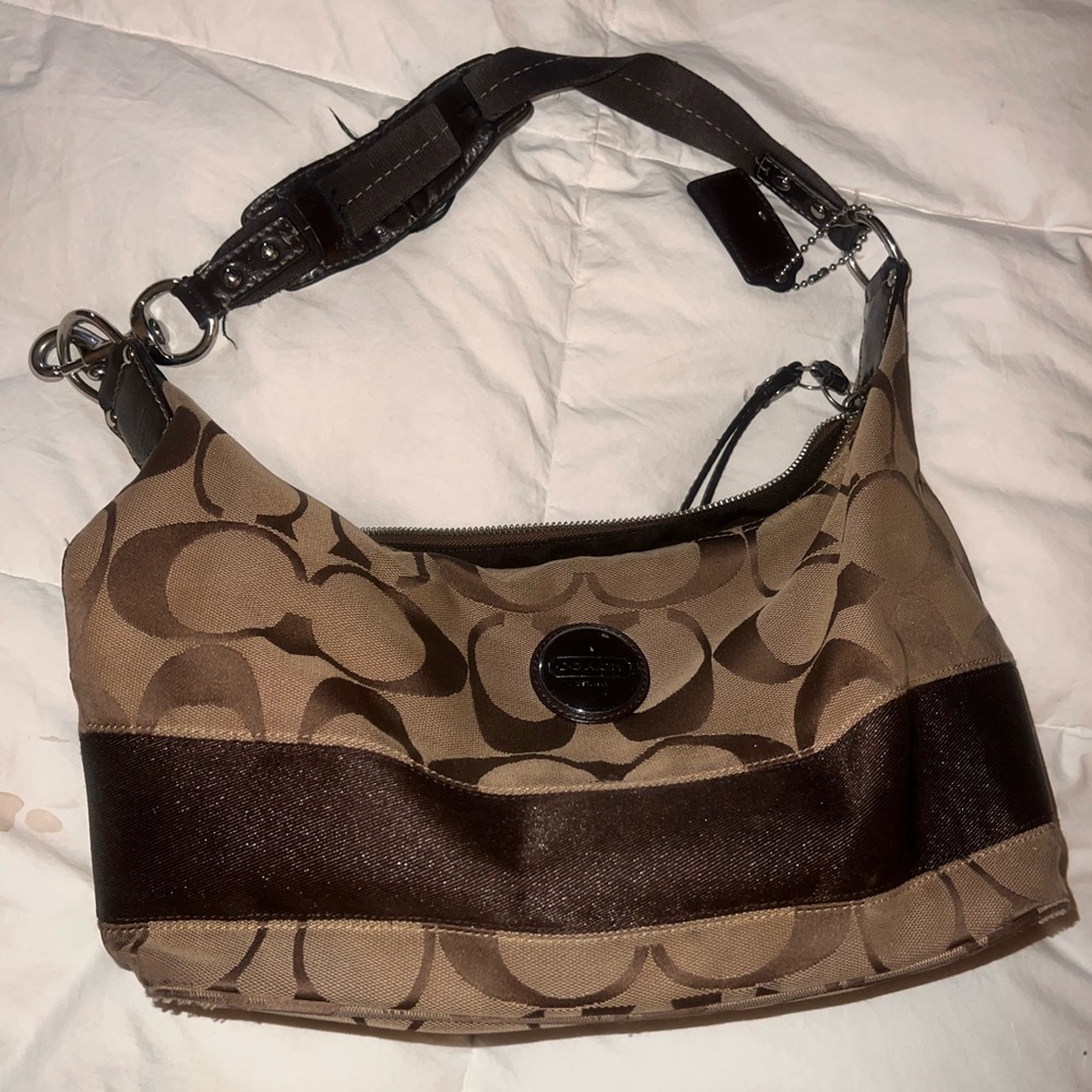 Coach Signature Stripe Hobo Shoulder Bag